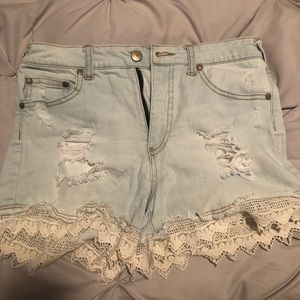 Lace bottom jean shorts